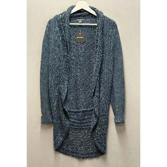 Eddie Bauer Women's Sz Medium WR Peakaboo Cardigan Open Front Blue Knit‎ Sweater - Picture 1 of 8